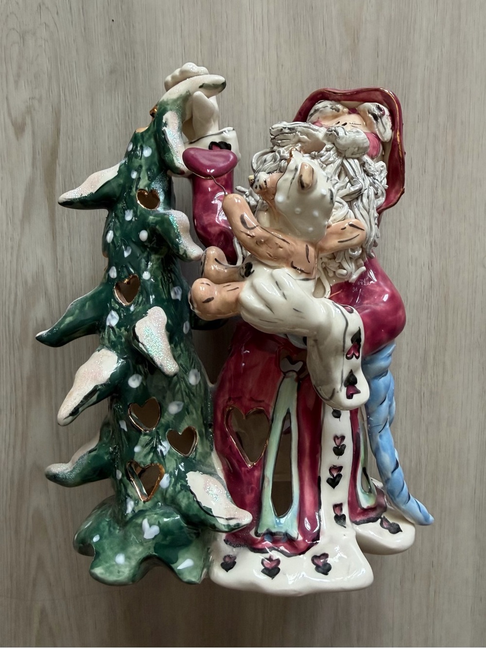 Vtg Blue Sky Heather Goldminc Santa Decorating Tree Baby Bear Tea Light Candle